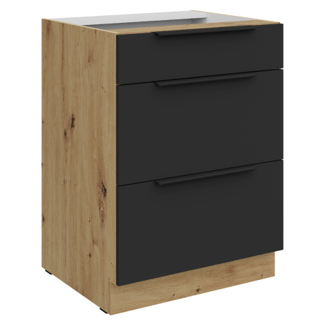 Spodní skříňka Aria 60 D 3S BB - Premium Box Barva korpusu: Dub artisan, Barva dvířek: BL - Blac