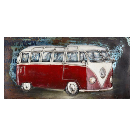 Kovový obraz na zeď Červený Volkswagen 80x40 cm, vintage Asko