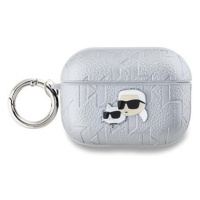 Karl Lagerfeld PU Embossed Karl and Choupette Heads Pouzdro pro AirPods Pro 2 Silver