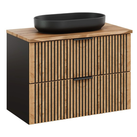 Comad Závěsná skříňka Casad Nature River s deskou a umyvadlem 80 cm dub wotan/černá