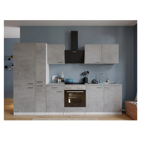 Respekta Kuchyně Malia beton/beton 300 cm - skl.deska/šik.digestoř/kombi.lednice