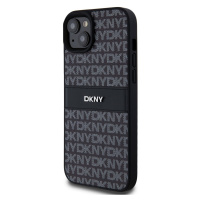 Zadní kryt DKNY PU Leather Repeat Pattern Tonal Stripe pro Apple iPhone 15 Plus, černá