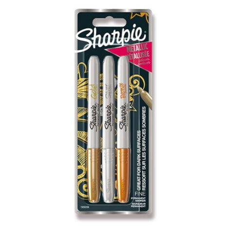 Permanentní popisovač Sharpie Metallic Clip Strip sada 3 ks, 12 blistrů, metalické barvy Sharpie
