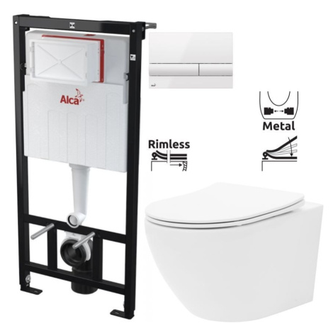 ALCADRAIN Sádromodul předstěnový instalační systém s bílým tlačítkem M1710 + WC REA Carlo Flat M AKCE/SET/ALCA