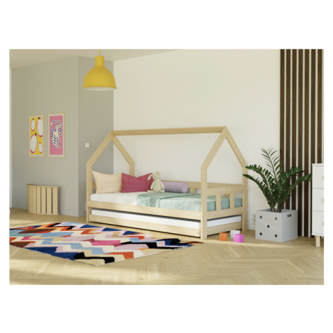 Benlemi Dětská postel domeček FENCE 2v1 ze dřeva se zábranou a přistýlkou Zvolte barvu: Světle m