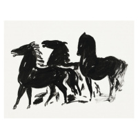 Obrazová reprodukce Three Black Horses (Retro Monochrome Graphic) - Leo Gestel, 40 × 30 cm