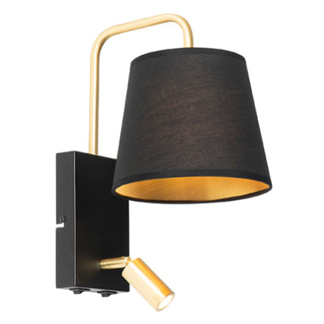 Moderní nástěnná lampa černá a zlatá s lampičkou na čtení - Renier QAZQA