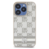 Zadní kryt DKNY PU Leather Checkered Pattern and Stripe pro Apple iPhone 14 Pro, béžová