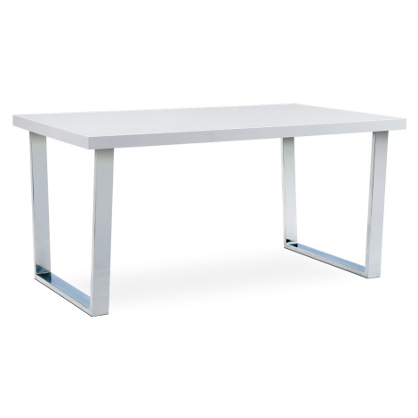 Jídelní stůl 150x90 cm, MDF deska, bílý vysoký lesk, chromovaná podnož Autronic