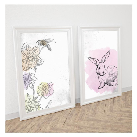 Dětská sada plakátů s motivem květů a králíka