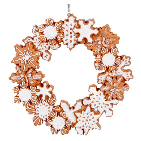 Hnědá závěsná vánoční dekorace / věnec s umělými perníčky Met Glazuur I – 18x2 cm Clayre & Eef