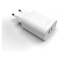 FIXED síťová nabíječka s 2x USB-C výstupem, podpora PD, 35W, bílá