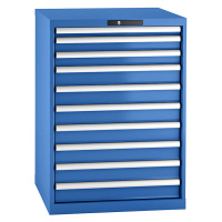 LISTA Zásuvková skříň, ocelový plech, v x š 1000 x 717 mm, 10 zásuvek, hořcově modrá