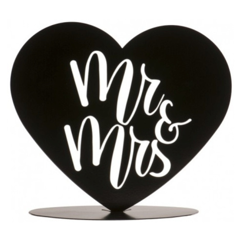 Dekorace na dort Srdce černé metalické Mr & Mrs 14,5 cm