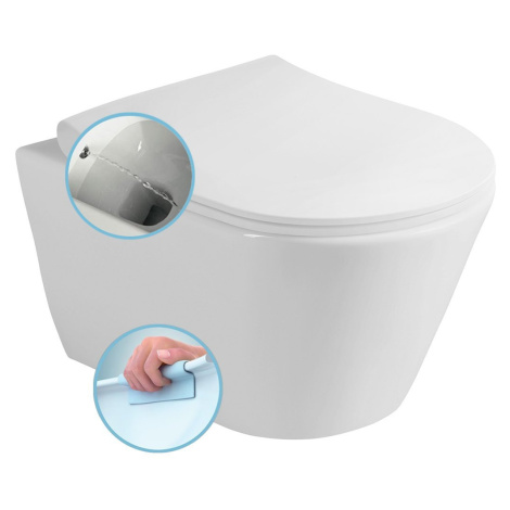 Sapho AVVA CLEANWASH závěsná WC mísa, Rimless, s bidetovou sprškou, 35,5x53cm, bílá