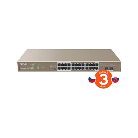 Tenda TEG1126P-24-410W 24x PoE AF/AT Gigabit Switch + 2x SFP, PoE celkem 370W, VLAN, ochrana pro