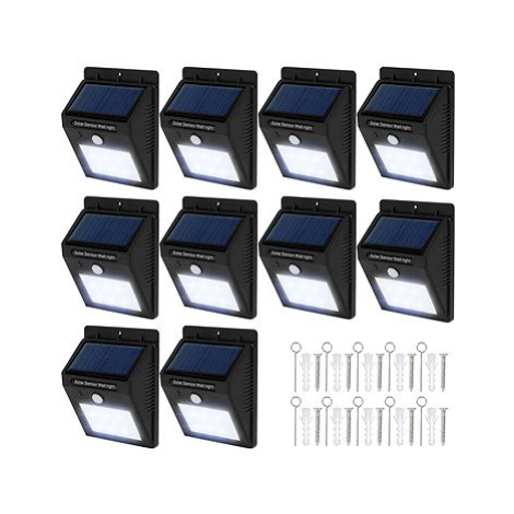 Tectake 10 Venkovních nástěnných svítidel LED integrovaný solární panel a detektor pohybu, černá