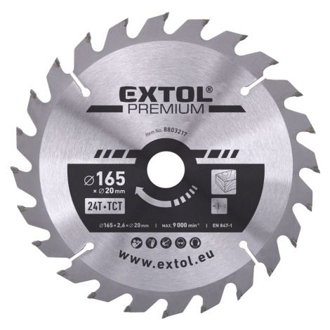 EXTOL PREMIUM pilový kotouč s SK plátky, 165x2,0x20mm, 24T, šířka SK plátků 2,8mm