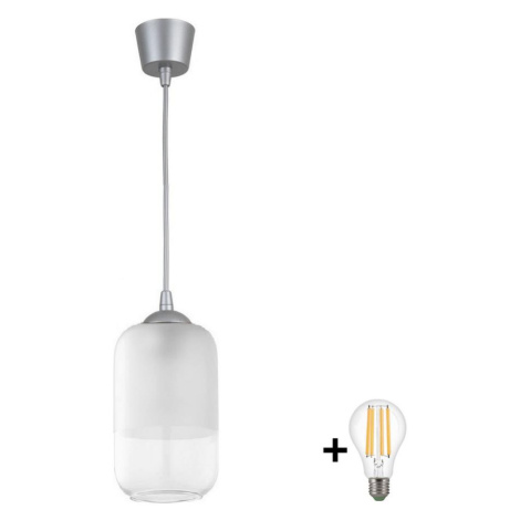 Brilagi - LED Lustr na lanku RETRO GLASS 1xE27/60W/230V pr. 14 cm stříbrná/bílá NSTK7777+TK8612A