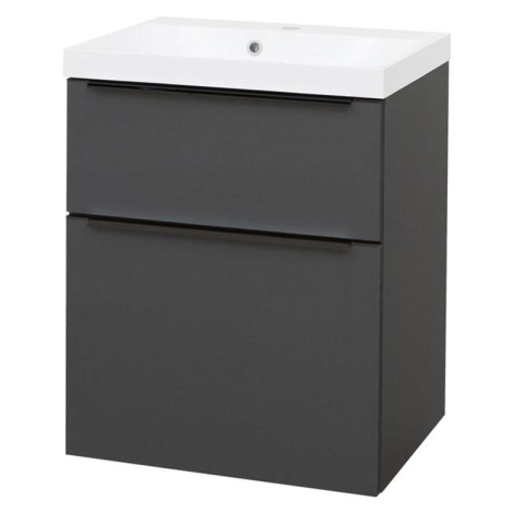 MEREO Mailo, koupelnová skříňka s umyvadlem z litého mramoru 61 cm, antracit, černé madlo CN530M