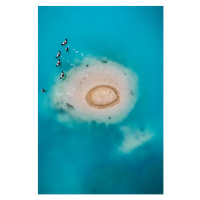 Umělecká fotografie Island in vibrant mine water, Germany, Abstract Aerial Art, (26.7 x 40 cm)