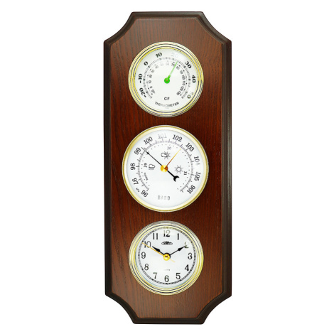 MPM Quality Nástěnné dřevěné hodiny s barometrem a teploměrem E06P.3976.50