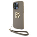 DKNY PU Leather Stack Logo Wrist Strap kryt iPhone 15 Pro béžový