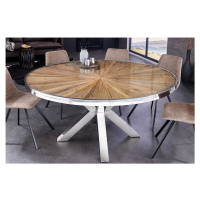 Estila Luxusní industriální kulatý jídelní stůl Barracuda z teakového hnědého dřeva s chromovaný