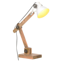 Bílá dřevěná stolní lampa DION v industriálním stylu