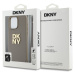 Zaní kryt DKNY PU Leather Stack Logo Wrist Strap pro Apple iPhone 14 Pro, béžová