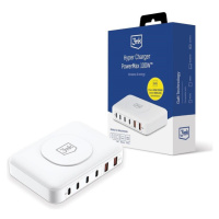 3mk Hyper Charger PowerMax 100W síťová nabíječka, GaN 4x USB-C (PD) / 2x USB bílá