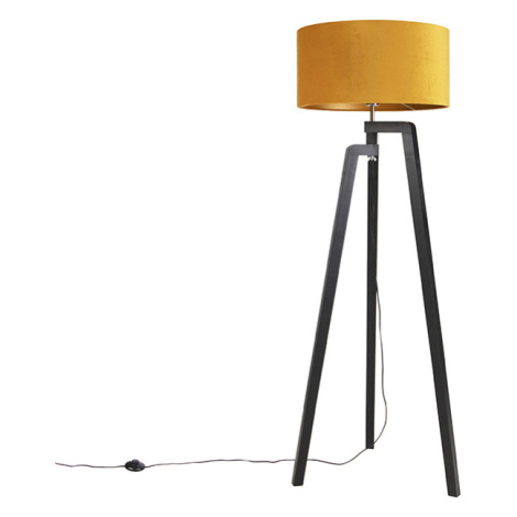 Stojací lampa stativ černá se žlutým odstínem a zlatem 50 cm - Puros QAZQA