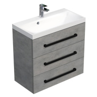 Koupelnová skříňka s černou úchytkou a umyvadlem SAT Cube Way 80x76,5x40 cm beton mat CUBE2C803B