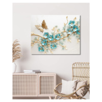 Obrazy na stěnu - Modré květy na zlatém keři Rozměr: 80x100 cm, Rámování: bez rámu a bez vypnutí