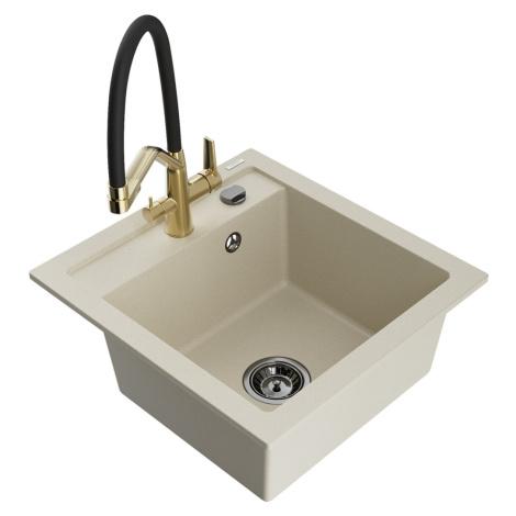 MEXEN/S Vito granitový dřez 1-miska včetně baterie Duo, béžová 6503-69-671701-57-B