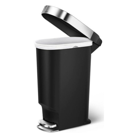 Simplehuman Pedálový odpadkový koš s nerez krytem sáčku 40 l, úzký, oválný, černý plast