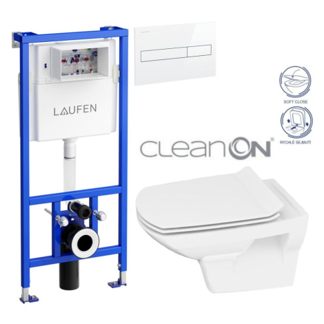 LAUFEN Rámový podomítkový modul CW1 SET s bílým tlačítkem + WC CERSANIT CLEANON CARINA + SEDÁTKO