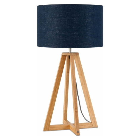 Stolní lampa s modrým stínidlem a konstrukcí z bambusu Good&Mojo Everest