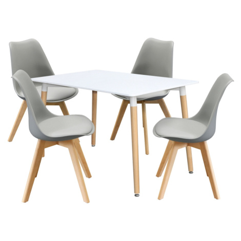 Jídelní SET stůl FARUK 120 x 80 cm + 4 židle TALES, bílá/šedá Idea