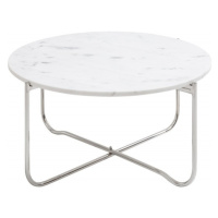 Estila Art-deco bílý kruhový konferenční stolek Jaspis s mramorovou deskou a nohami z kovu 62cm