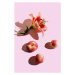 Fotografie Lily flower and peaches on pink, Tanja Ivanova, 26.7x40 cm