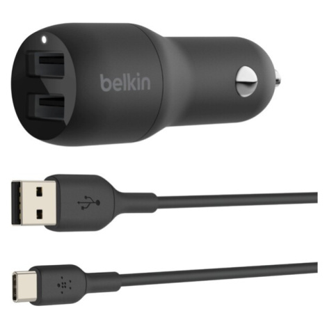 Belkin BOOST CHARGE duální USB-A nabíječka do auta + 1m USB-C kabel, černá