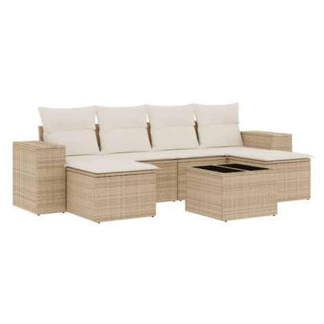 vidaXL 7dílná zahradní sedací souprava s poduškami béžová polyratan