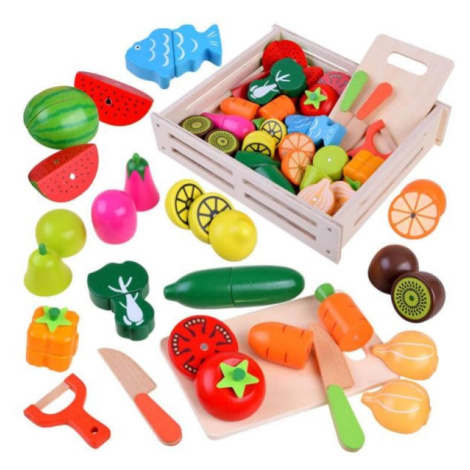 Dřevěná zelenina a ovoce na krájení v přepravce Toys Group