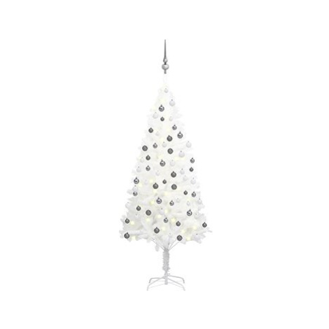 Umělý vánoční stromek s LED diodami a sadou koulí bílý 150 cm SHUMEE
