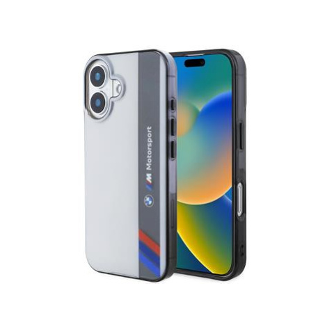 BMW silikonový obal na iPhone 16 PLUS 6.7" Motosport IML Vertical Stripe Šedý