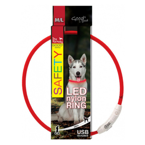 LED svítící obojek z nylonu červený 65cm Dog Fantasy