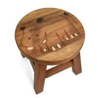 Oriental stolička dřevěná, dekor hroch