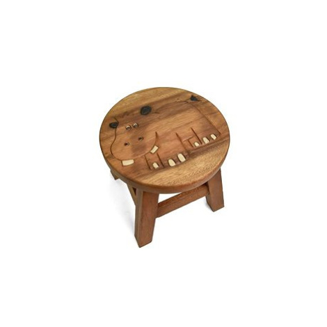 Oriental stolička dřevěná, dekor hroch