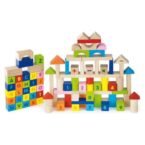 Viga Toys Dřevěné Montessori kostky s čísly a písmeny Viga